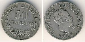 50 Centesimo 意大利王國 (1861-1946) 銀 维托里奥·埃马努埃莱二世