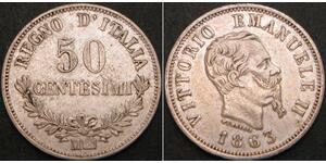 50 Centesimo 意大利王國 (1861-1946) 銀 维托里奥·埃马努埃莱二世