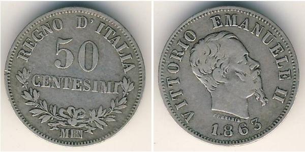 50 Centesimo 意大利王國 (1861-1946) 銀 维托里奥·埃马努埃莱二世