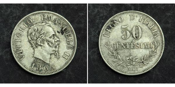 50 Centesimo 意大利王國 (1861-1946) 銀 维托里奥·埃马努埃莱二世