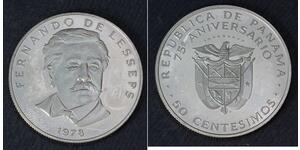 50 Centesimo 巴拿马 銅/镍 斐迪南·德·雷赛布 (1805 - 1894)