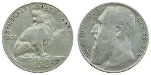 50 Centime Belgique Argent Leopold II (1835 - 1909)