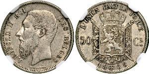 50 Centime Belgique Argent Leopold II (1835 - 1909)