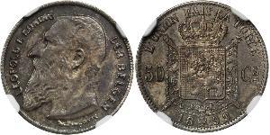 50 Centime Belgique Argent Leopold II (1835 - 1909)