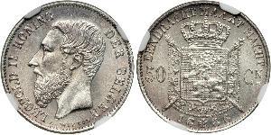 50 Centime Belgique Argent Leopold II (1835 - 1909)