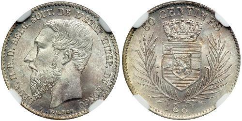 50 Centime État indépendant du Congo (1885 - 1908) Argent Leopold II (1835 - 1909)