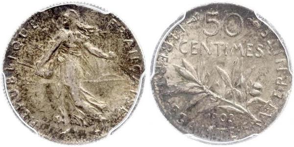 50 Centime Francia Argento 