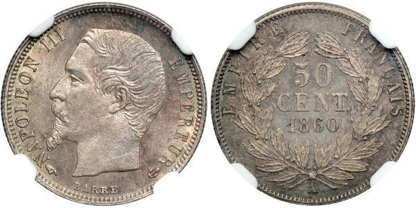 50 Centime Secondo Impero francese (1852-1870) Argento Napoleone III (1808-1873)