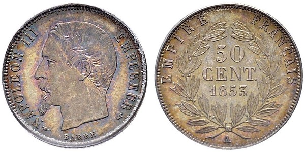 50 Centime Secondo Impero francese (1852-1870) Argento Napoleone III (1808-1873)
