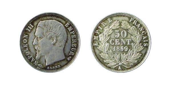 50 Centime Secondo Impero francese (1852-1870) Argento Napoleone III (1808-1873)