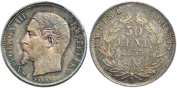 50 Centime Secondo Impero francese (1852-1870) Argento Napoleone III (1808-1873)
