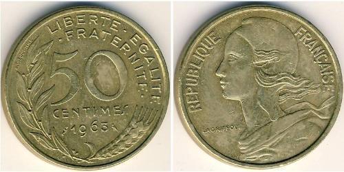 50 Centime French Fifth Republic (1958 - ) Bronze/Aluminium 