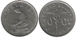 50 Centime Bélgica Níquel 