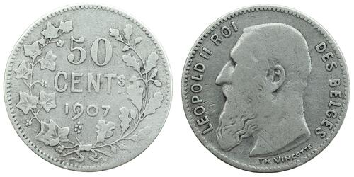 50 Centime Bélgica Plata 
