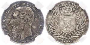 50 Centime Estado Libre del Congo (1885 - 1908) Plata Leopold II (1835 - 1909)