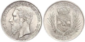 50 Centime Estado Libre del Congo (1885 - 1908) Plata Leopold II (1835 - 1909)