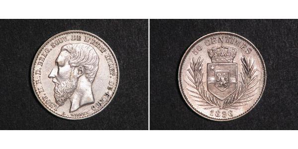 50 Centime Estado Libre del Congo (1885 - 1908) Plata Leopold II (1835 - 1909)