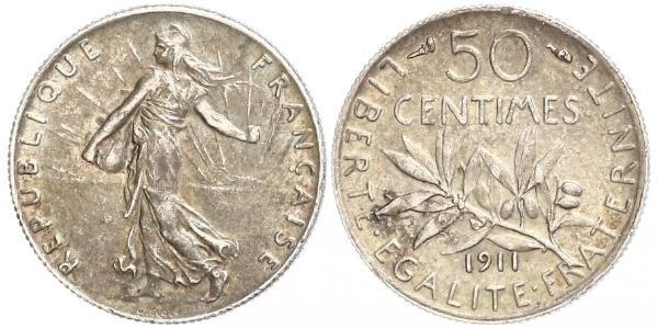 50 Centime Francia Plata 