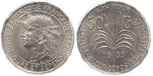 50 Centime Guadalupe / Francia Plata 