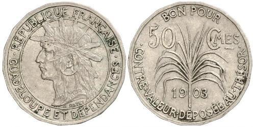 50 Centime Guadalupe / Francia Plata 