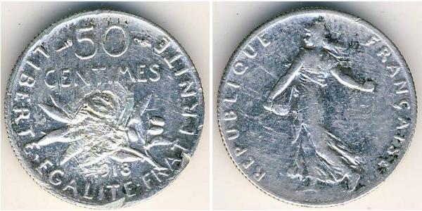 50 Centime Primera República Francesa  (1792-1804) Plata 