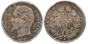 50 Centime Segundo Imperio francés (1852-1870) Plata Napoleon III (1808-1873)