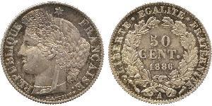 50 Centime Tercera República Francesa (1870-1940)  Plata 