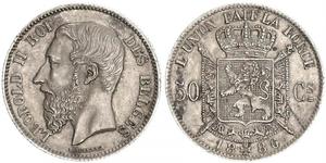 50 Centime Belgien Silber Leopold II (1835 - 1909)