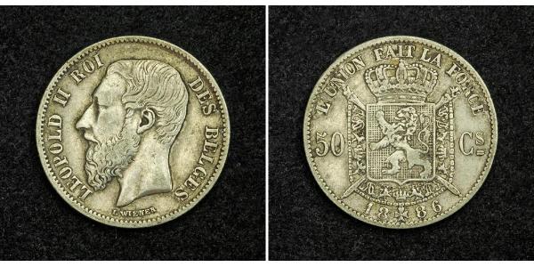 50 Centime Belgien Silber Leopold II (1835 - 1909)