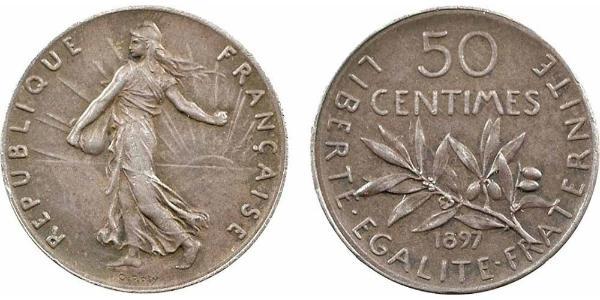 50 Centime Frankreich Silber 