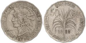 50 Centime Guadeloupe / Frankreich Silber 