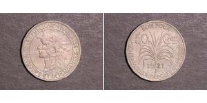 50 Centime Guadeloupe / Frankreich Silber 