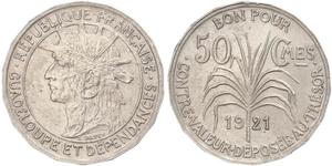50 Centime Guadeloupe / Frankreich Silber 