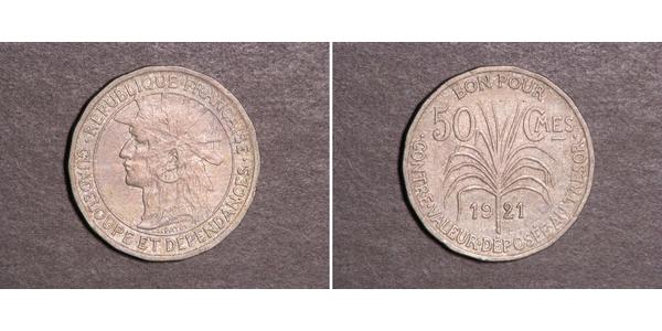 50 Centime Guadeloupe / Frankreich Silber 