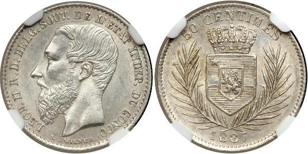 50 Centime null Silber Leopold II (1835 - 1909)
