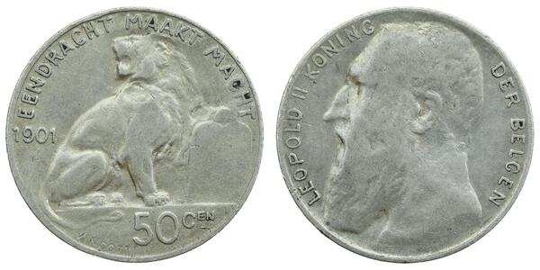 50 Centime Belgium Silver Leopold II of Belgium(1835 - 1909)