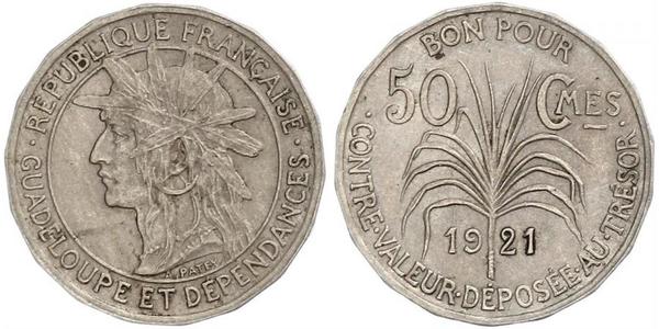 50 Centime France / Guadeloupe Silver 