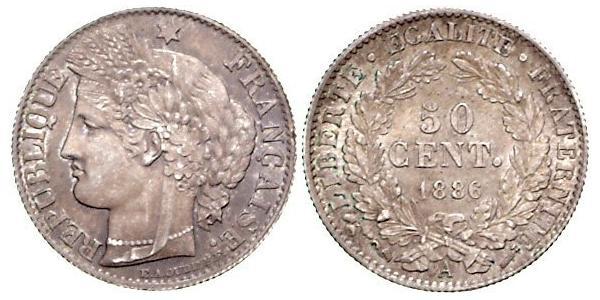 50 Centime French Third Republic (1870-1940)  Silver 