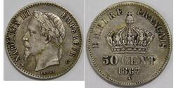 50 Centime Second French Empire (1852-1870) Silver Napoleon III (1808-1873)