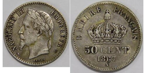 50 Centime Second French Empire (1852-1870) Silver Napoleon III (1808-1873)