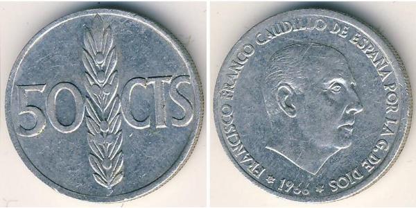 50 Centimo Francoist Spain (1936 - 1975) Aluminium Francisco Franco(1892 – 1975)