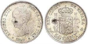 50 Centimo Kingdom of Spain (1874 - 1931) Argent 