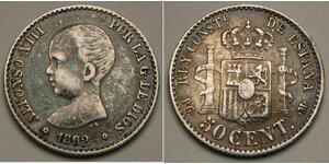 50 Centimo Kingdom of Spain (1874 - 1931) Argent 
