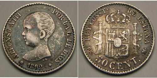 50 Centimo Kingdom of Spain (1874 - 1931) Argent 