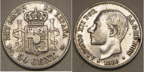 50 Centimo Kingdom of Spain (1874 - 1931) Argent 