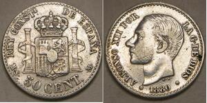 50 Centimo Kingdom of Spain (1874 - 1931) Argento 