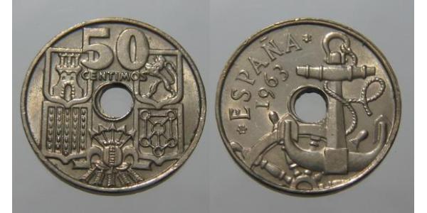 50 Centimo Dictadura de Francisco Franco (1936 - 1975) Níquel/Cobre Francisco Franco(1892 – 1975)