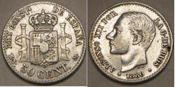 50 Centimo Kingdom of Spain (1874 - 1931) Plata 