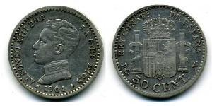 50 Centimo Kingdom of Spain (1874 - 1931) Plata Alfonso XIII of Spain (1886 - 1941)