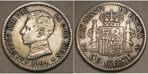 50 Centimo Kingdom of Spain (1874 - 1931) 銀 阿方索十三世 (1886 - 1941)